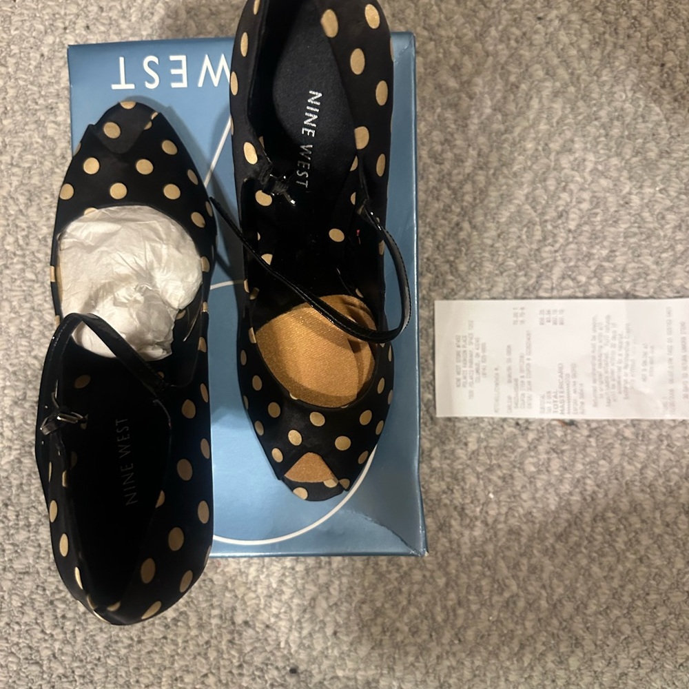 Nine West Black and Gold Polka Dot Mary Jane Heels